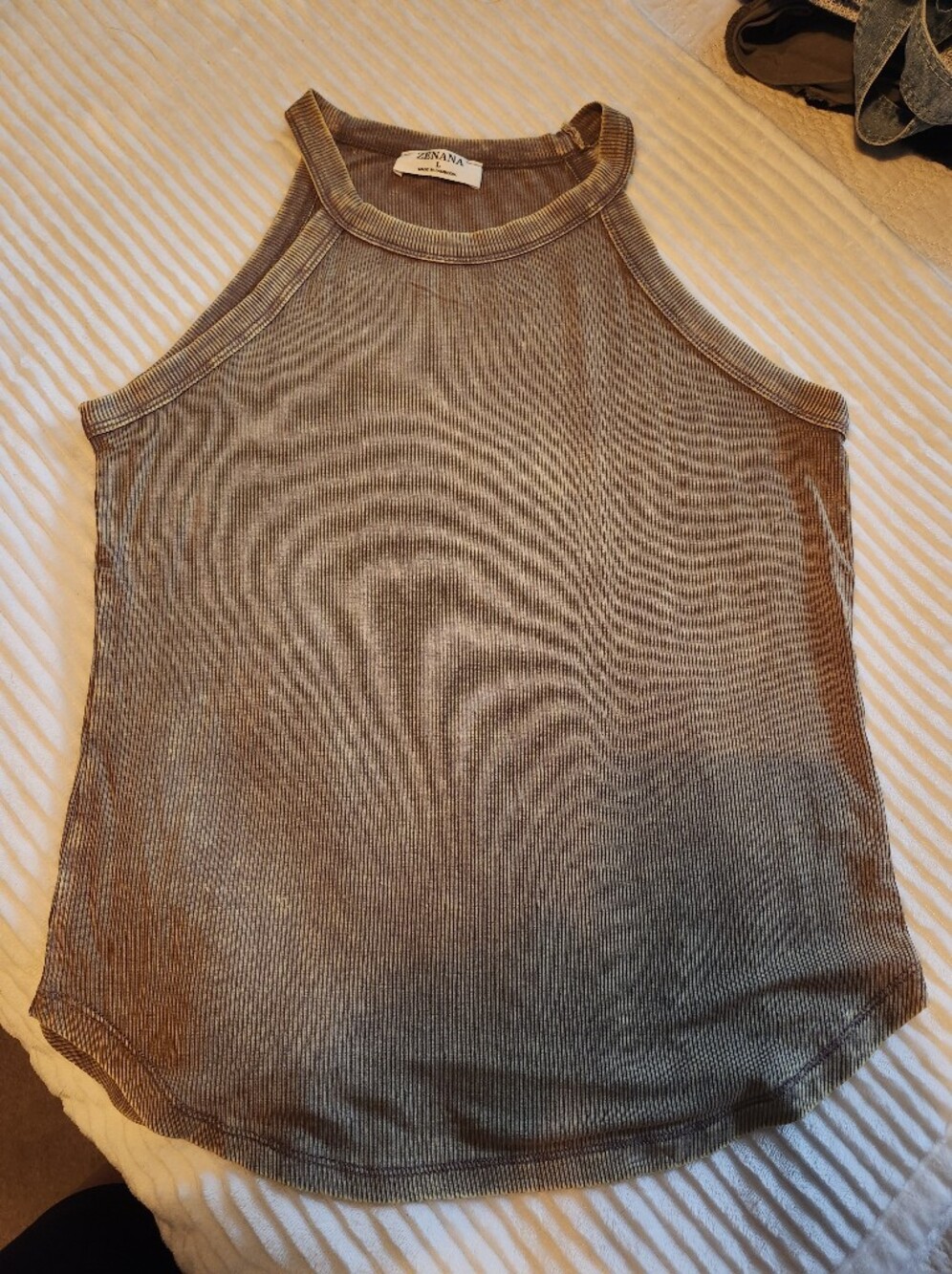 Ribbed Sleeveless Tank Top in Olive Green
